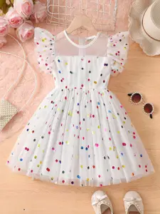 INCLUD Girls Polka Dot Print Flutter Sleeve Fit & Flare Dress