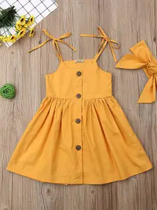 INCLUD Girls Solid Fit & Flare Above Knee Dress