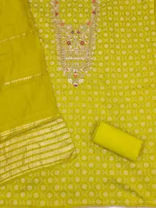 KALINI Green Chanderi Silk Embroiderd Coding Work Unstitched Dress Material