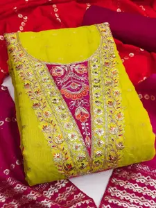 KALINI Green Modal Cotton Butti With Coding Work Unstitched Dress Material