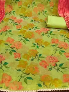 KALINI Green Simmer Silk Digital Print Coding With Sequence Work Unstitched Dress Material