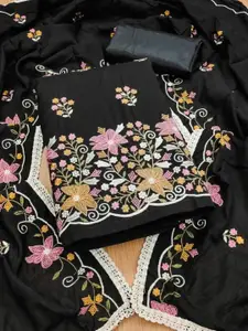 KALINI Black Cotton Silk Daman Work Embroiderd Unstitched Dress Material