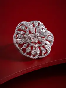 Kushal's Fashion Jewellery White Rhodium-Plated Party Zircon Finger Ring