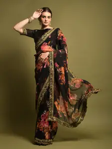 Mitera Floral Embroidered Sequinned Pure Georgette Saree