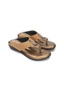 ORTHO JOY Women Beige Synthetic Flip Flops