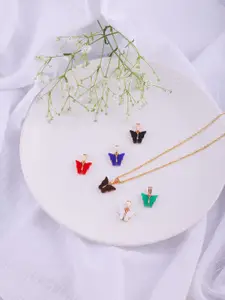 DressBerry Set Of 6 Gold-Plated Sparkling Butterfly Pendants With Chain