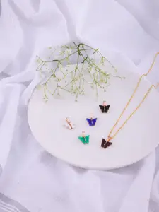 DressBerry Women Set Of 5 Gold-Plated Pendants With Chains