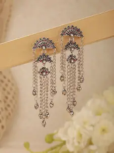 Jazz and Sizzle German Silver-Plated Artificial Stones Studded Drop Earrings