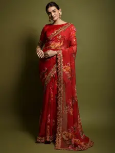 Mitera Ethnic Motif Embroidered Sequinned Pure Georgette Saree