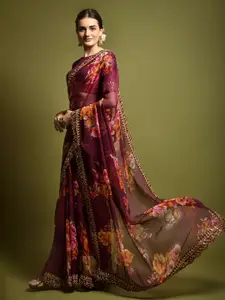 Mitera Ethnic Motifs Sequinned Pure Georgette Fusion Saree