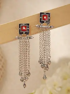 Jazz and Sizzle German Silver-Plated Artificial Stones Studded Drop Earrings