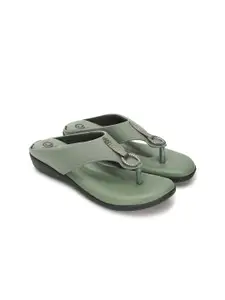 ORTHO JOY Women Green Synthetic Flip Flops