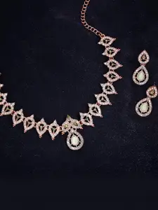 Anouk Gold-Plated RoseGold Plated Choker set with 1 Pair of Earrings