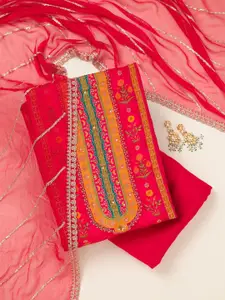 Koskii Floral Printed Sequinned Dola Silk Unstitched Salwar Suit Material