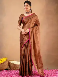 Trendmalls Women Handloom Tissue Cotton Saree with Unstitched Blouse Piece