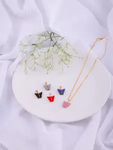 DressBerry Set Of 5 Gold-Plated Butterfly Pendants With Chains