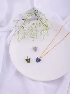 DressBerry Set Of 3 Gold-Plated Butterfly-Shaped Sparkling Pendants With Chain