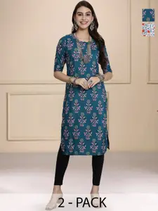 Anouk Rustic Selection Of 2 Floral Printed Round Neck Straight Kurtas