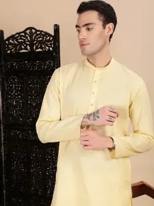 House of Pataudi Textured Mandarin Collar Cotton Straight Kurta