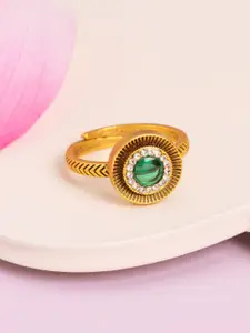 Kushal's Fashion Jewellery Gold-Plated Stone-Studded Antique Finger Ring