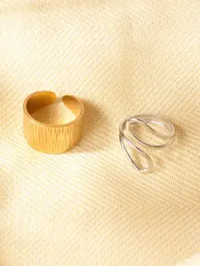 Niska Set Of 2 Gold & Silver-Plated Adjustable Finger Rings
