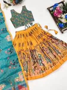 Shoryam Fashion Girls Printed Mukaish Foil Print Ready to Wear Lehenga & Blouse With Dupatta