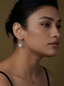 LeCalla 925 Sterling Silver Plated Peals Studded Teardrop Shaped Drop Earrings