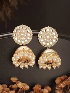 Jazz and Sizzle Gold-Plated Artificial Stone Studded & Beaded Dome Shaped Jhumkas
