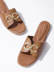 Kenneth Cole Leather Women Embellished Open Toe Flats