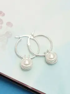 LeCalla 925 Sterling Silver Plated Pearls Studded Circular Shaped Hoop Earrings