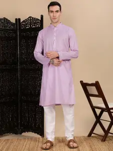 House of Pataudi Men Woven Design Cotton Straight Kurta