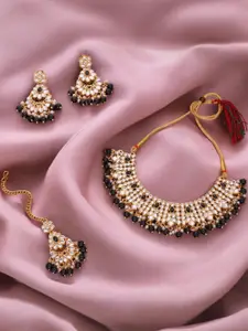 Anouk Gold-Plated Necklace& Earring & Maang Tikka Set