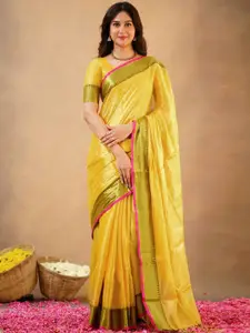 Trendmalls Women Handloom Tissue Cotton Saree with Unstitched Blouse Piece