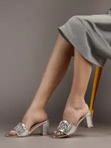 ICONICS Women Embellished Party Block Sandals