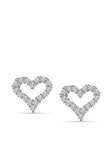 LeCalla 925 Sterling Silver Plated Cubic Zirconia Studded Heart Shaped Studs