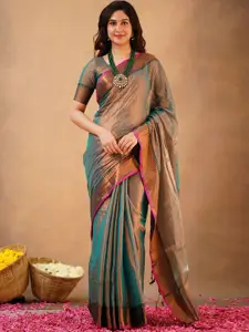 Trendmalls Women Handloom Tissue Cotton Saree with Unstitched Blouse Piece
