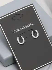 LeCalla 925 Sterling Silver Plated Cubic Zirconia Studded Contemporary Shaped Studs