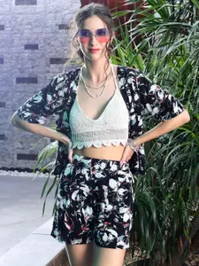 Sera Floral Printed Shrug With Shorts Co-Ords