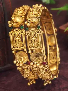 SGA FASHION Set Of 2 Gold-Plated American Diamond Studded Temple Bangles