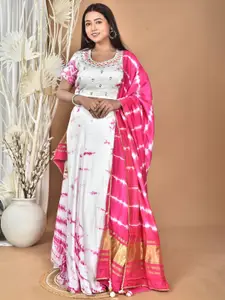 Morchari Tie & Dye Embroidered Mirror Work Lehenga Choli With Dupatta