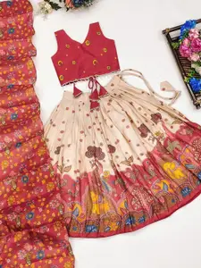 Shoryam Fashion Girls Printed Foil Print Ready to Wear Lehenga & Blouse With Dupatta