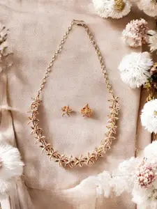 Anouk Rose Gold-Plated Rose Gold -Plated Cubic Zirconia Studded Necklace Set
