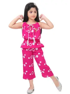 LINKKART FASHION Girls Geometric Printed Tie-Up Neck Top With Palazzos