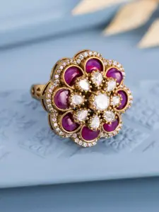 Kushal's Fashion Jewellery Victorian-Plated Ruby & Kundan Studded Finger Ring
