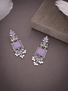 Anouk Silver-Plated Artificial Stones Studded And Beaded Contemporary Drop Earrings