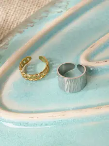 Niska Set Of 2 Silver & Gold Plated Adjustable Finger Ring