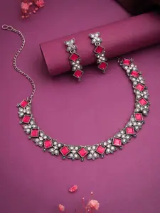 Anouk Silver-Plated Silver Plated Choker set with 1 Pair of Earrings