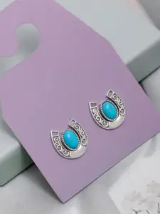 LeCalla 925 Sterling Silver Plated Turquoise Studded Contemporary Shaped Studs