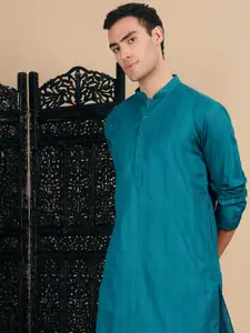 House of Pataudi Men Textured Pure Cotton Straight Kurta