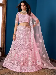 ZAALIMA FASHION Women Embroidered Thread Work Semi-Stitched Lehenga & Blouse With Dupatta